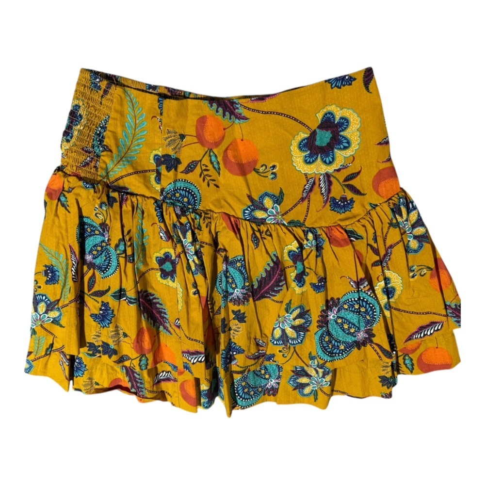 Anthropologie Maeve Tiered Ruffle Skirt Floral Yellow Sz M cotton - Picture 2 of 5